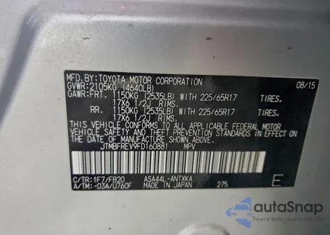 2015 Toyota Rav4 Le z USA, uszkodzony, nr VIN JTMBFREV9FD160881